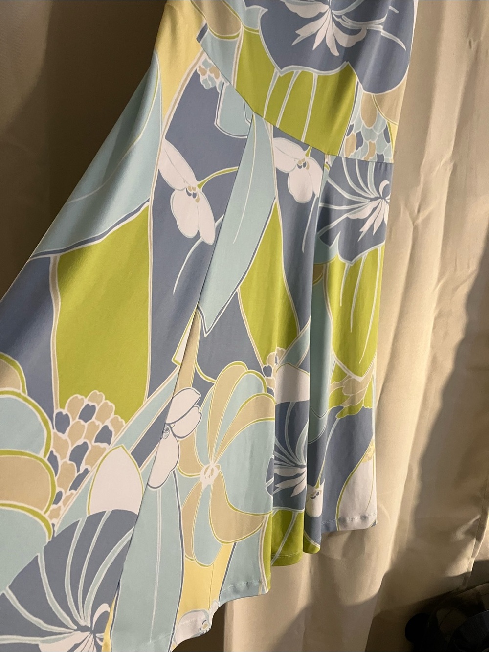 Tori Richard Blue, Lime & White One-Shoulder Floral Dress - Picture 3 of 7